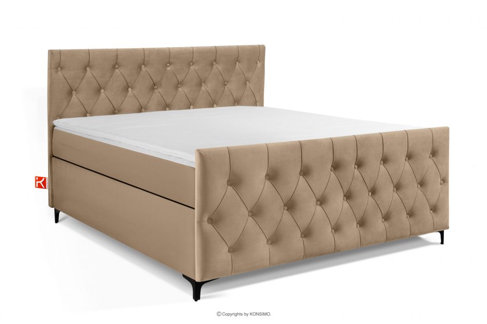ARDEA Kontinentální postel 160 cm s topperem sametová tmavě béžová tmavá béžová - obrázok 0