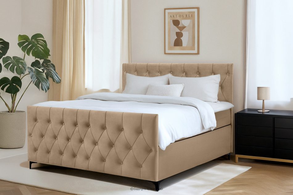 ARDEA Kontinentální postel 160 cm s topperem sametová tmavě béžová tmavá béžová - obrázok 12