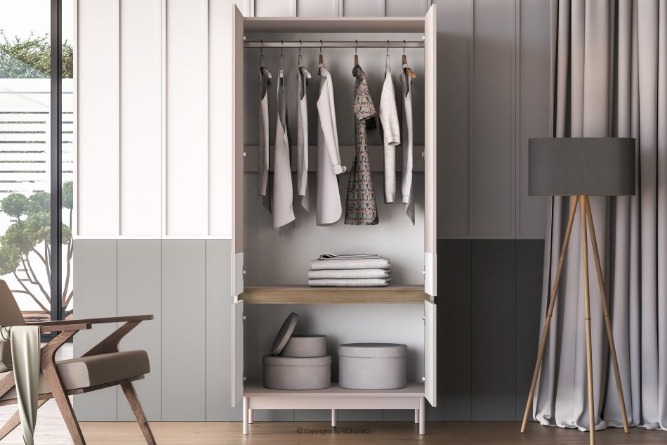 NALIA Elegantná drážkovaná skriňa krémová/dubová krémová/dubová - obrázok 4