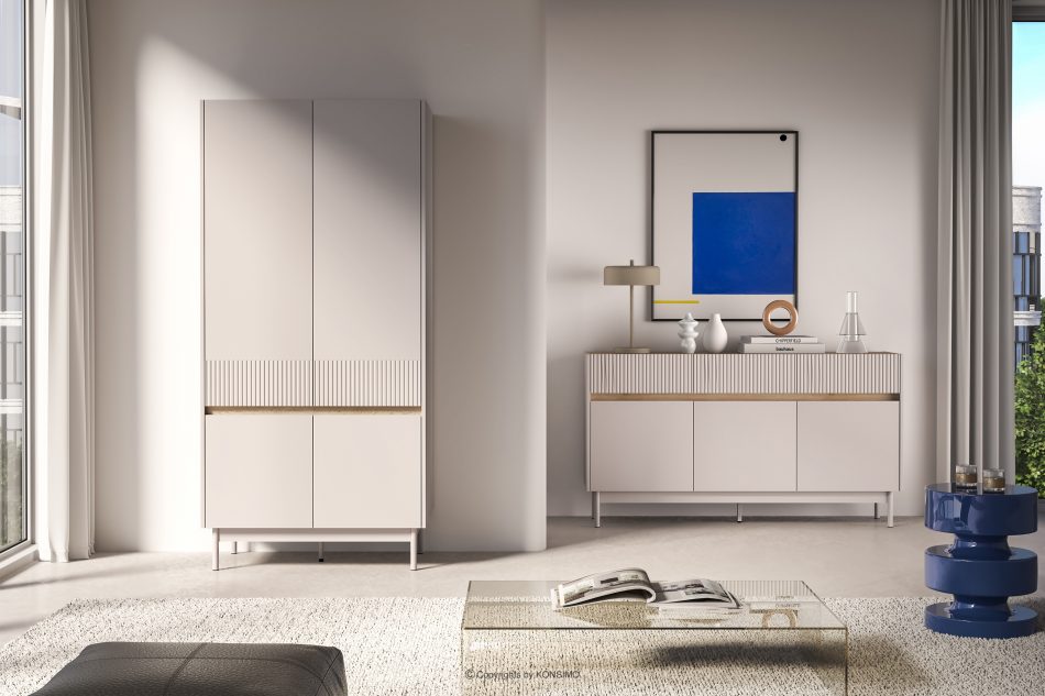 NALIA Elegantná drážkovaná skriňa krémová/dubová krémová/dubová - obrázok 6