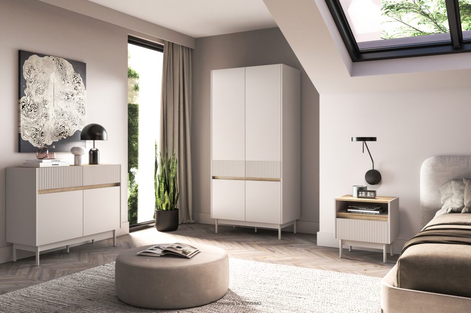 NALIA Elegantná drážkovaná skriňa krémová/dubová krémová/dubová - obrázok 7