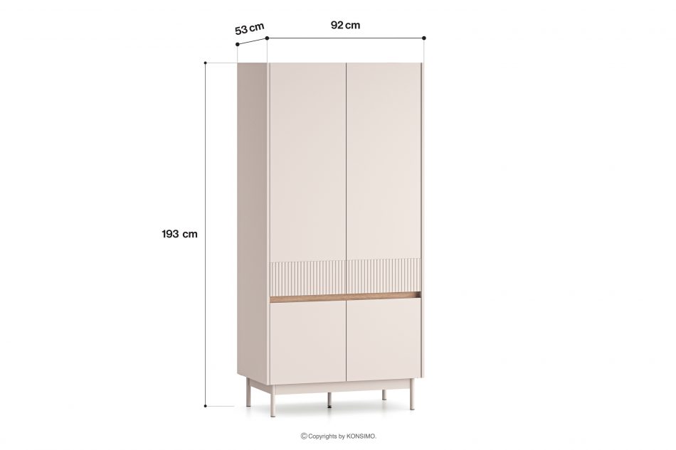 NALIA Elegantná drážkovaná skriňa krémová/dubová krémová/dubová - obrázok 8