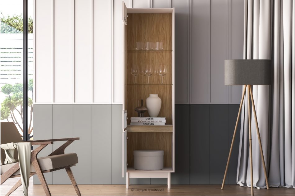 NALIA Elegantná drážkovaná vitrína krémová/dub krémová/dubová - obrázok 5