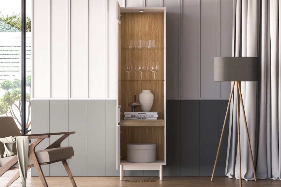 NALIA Elegantná drážkovaná vitrína krémová/dub krémová/dubová - obrázok 7