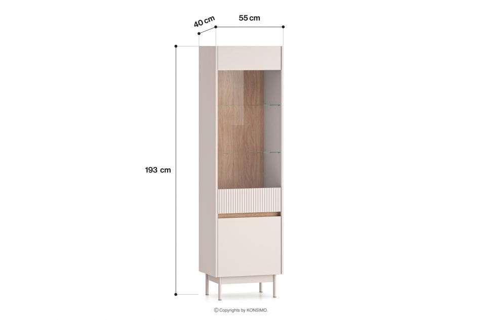 NALIA Elegantná drážkovaná vitrína krémová/dub krémová/dubová - obrázok 10