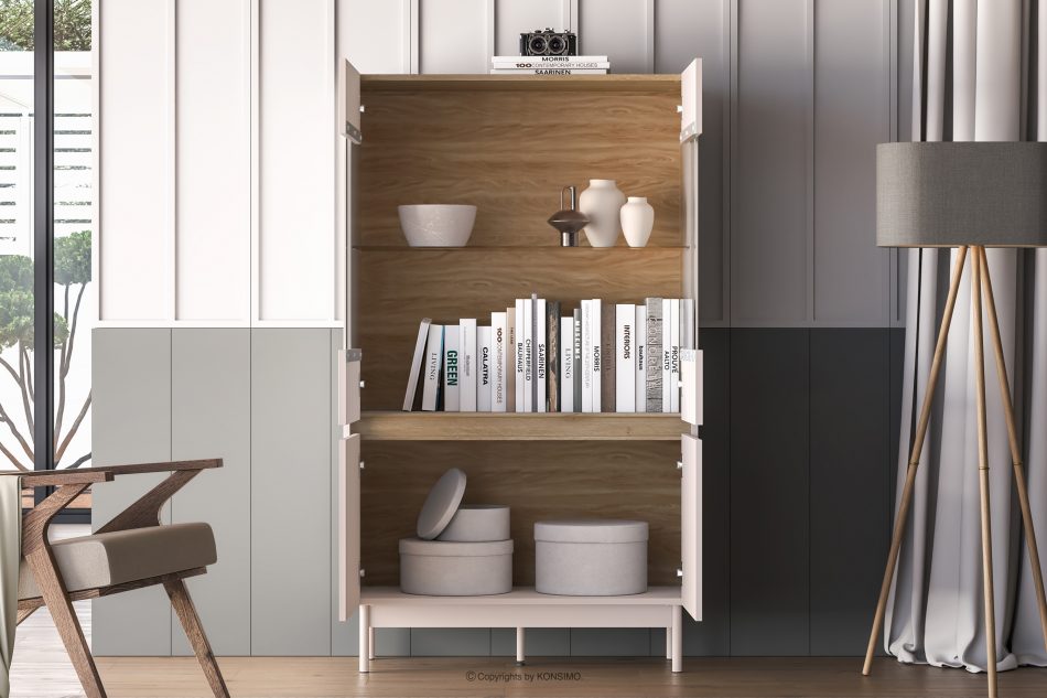 NALIA Elegantná veľká drážkovaná vitrína krémová/dub krémová/dubová - obrázok 5