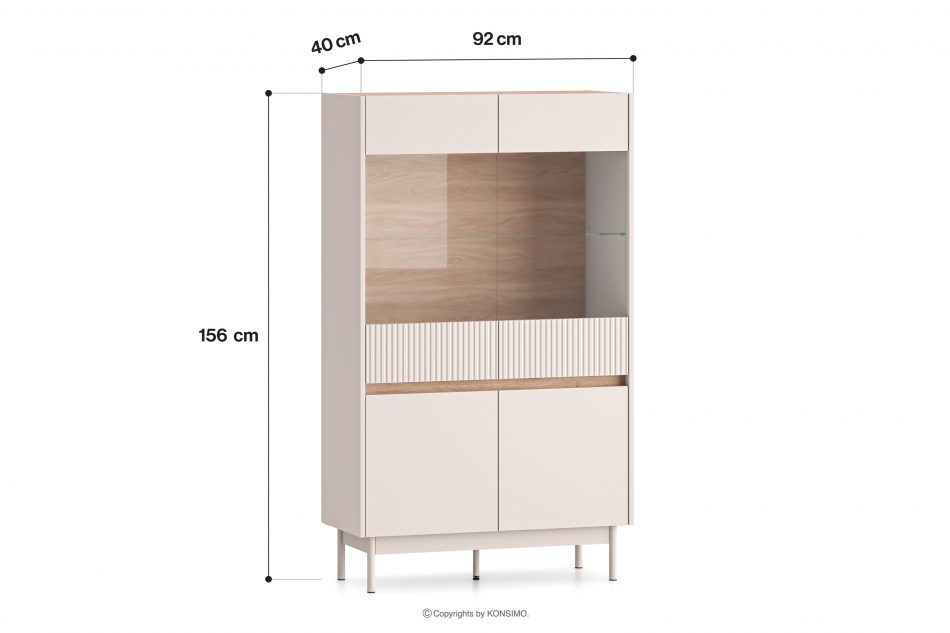 NALIA Elegantná veľká drážkovaná vitrína krémová/dub krémová/dubová - obrázok 11