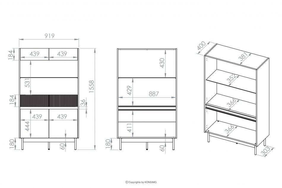 NALIA Elegantná veľká drážkovaná vitrína krémová/dub krémová/dubová - obrázok 12