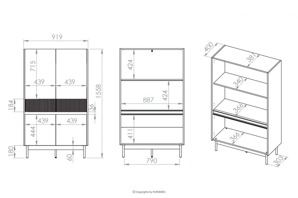 NALIA Elegantná ryhovaná komoda krémová/dubová krémová/dubová - obrázok 8