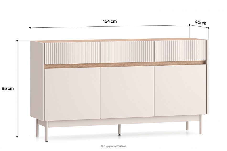 NALIA Elegantná veľká ryhovaná komoda krémová/dub krémová/dubová - obrázok 9