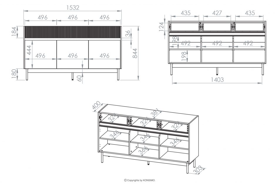 NALIA Elegantná veľká ryhovaná komoda krémová/dub krémová/dubová - obrázok 10