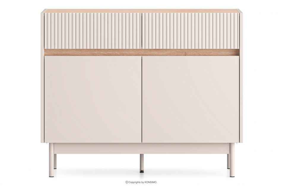 NALIA Elegantná drážkovaná komoda krémová/dub krémová/dubová - obrázok 0