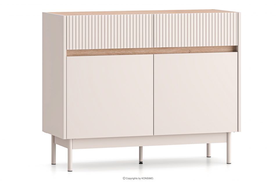 NALIA Elegantná drážkovaná komoda krémová/dub krémová/dubová - obrázok 2