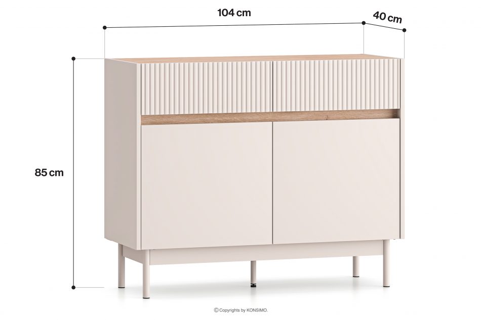 NALIA Elegantná drážkovaná komoda krémová/dub krémová/dubová - obrázok 9