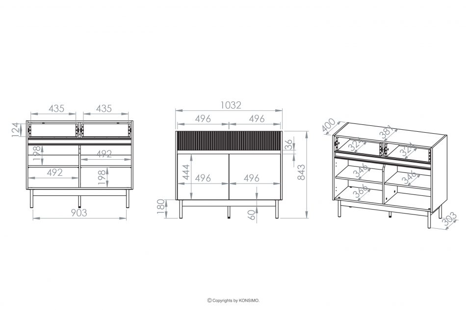 NALIA Elegantná drážkovaná komoda krémová/dub krémová/dubová - obrázok 10