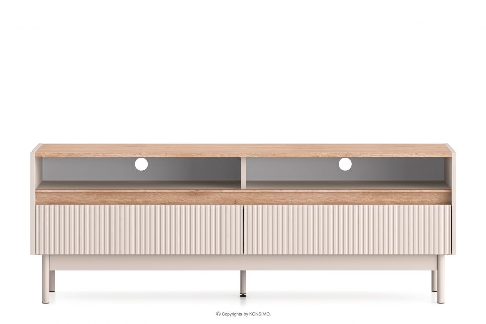 NALIA Elegantná drážkovaná RTV skrinka krémová/dub krémová/dubová - obrázok 0