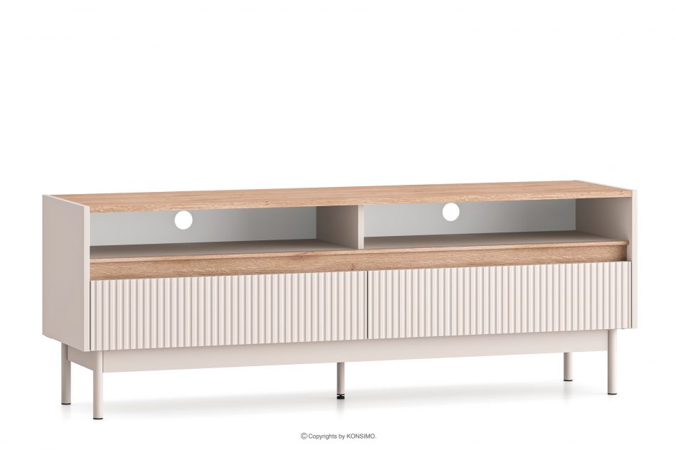 NALIA Elegantná drážkovaná RTV skrinka krémová/dub krémová/dubová - obrázok 2