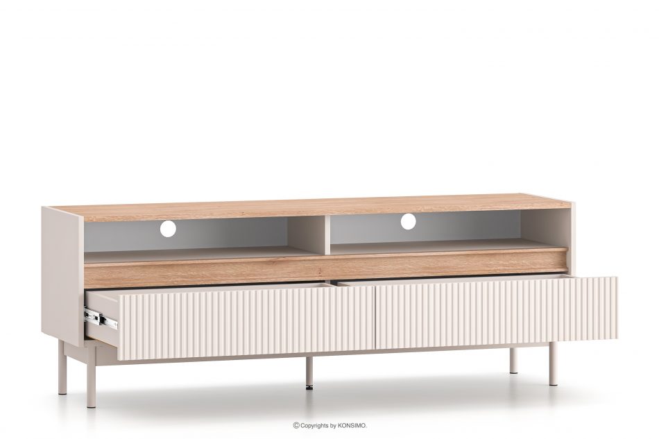 NALIA Elegantná drážkovaná RTV skrinka krémová/dub krémová/dubová - obrázok 3