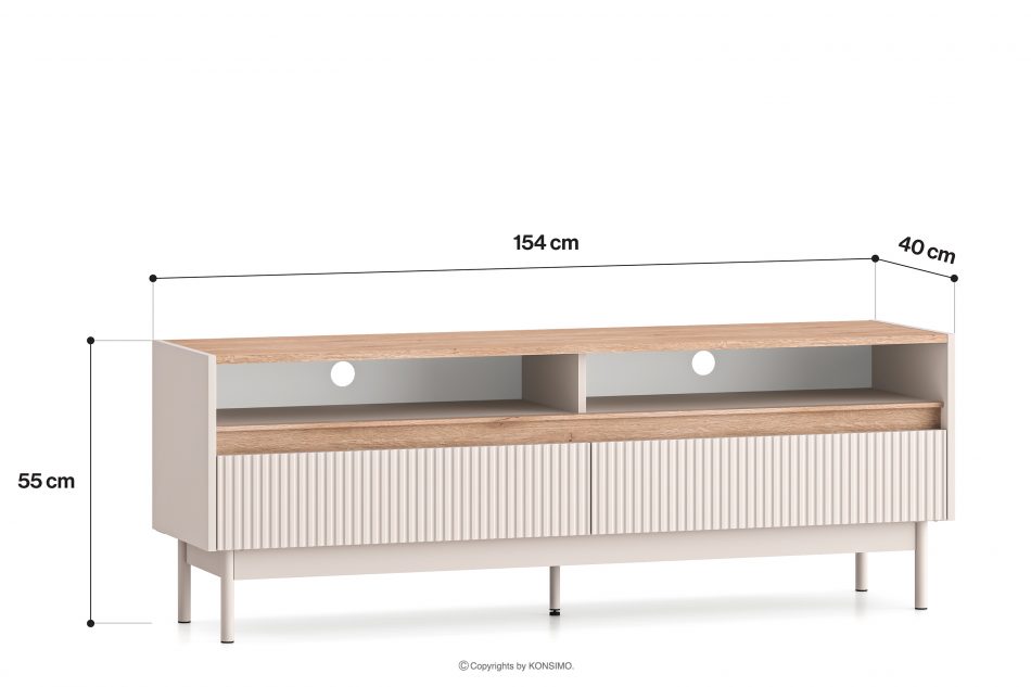 NALIA Elegantná drážkovaná RTV skrinka krémová/dub krémová/dubová - obrázok 9