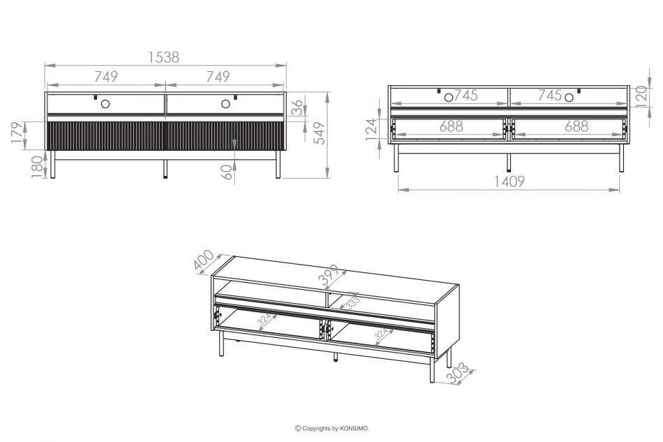 NALIA Elegantná drážkovaná RTV skrinka krémová/dub krémová/dubová - obrázok 10