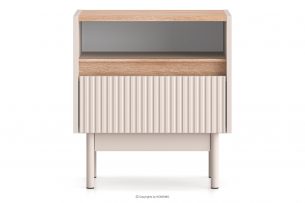 NALIA, https://konsimo.sk/kolekcie/nalia/ Elegantný ryhovaný nočný stolík krémový/dub krémová/dubová - obrázok