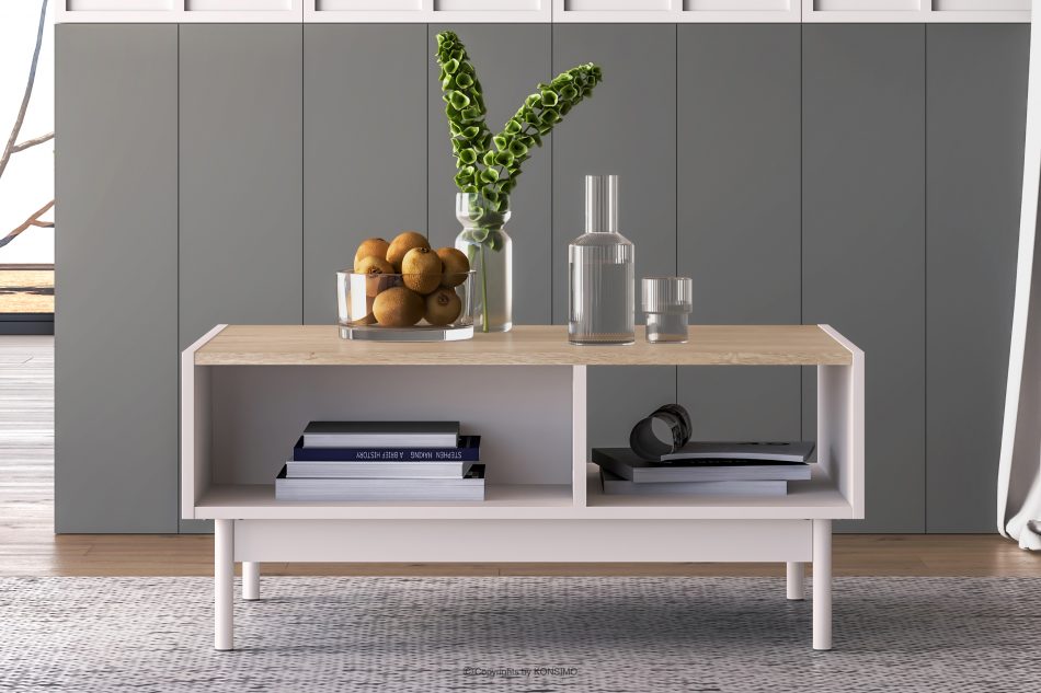 NALIA Elegantný ryhovaný konferenčný stolík krémový/dub krémová/dubová - obrázok 1