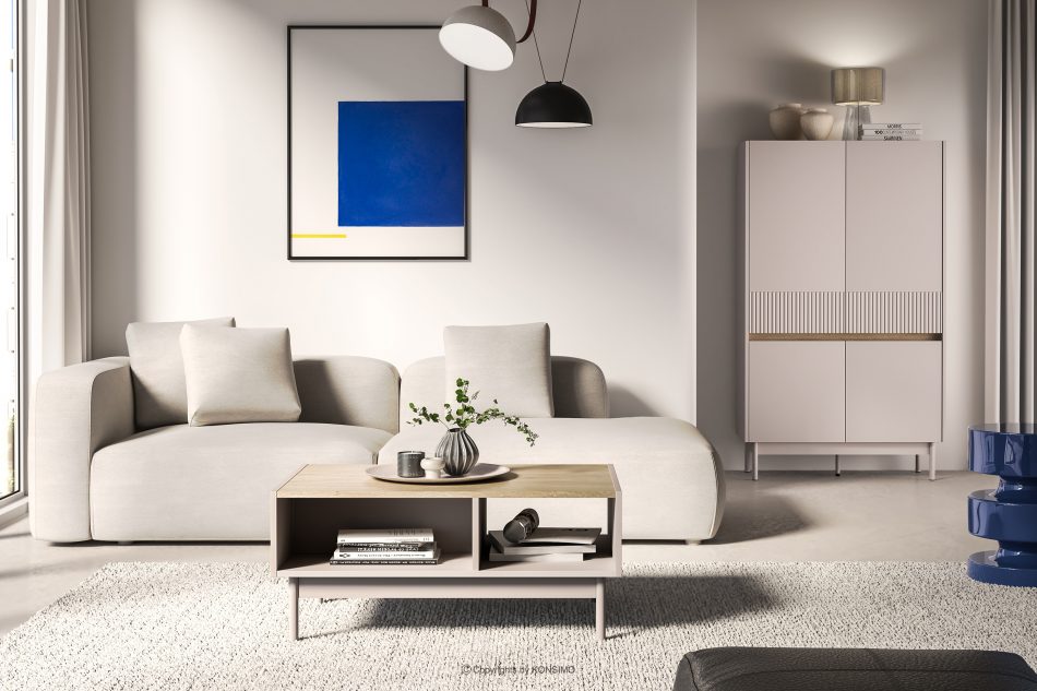 NALIA Elegantný ryhovaný konferenčný stolík krémový/dub krémová/dubová - obrázok 4