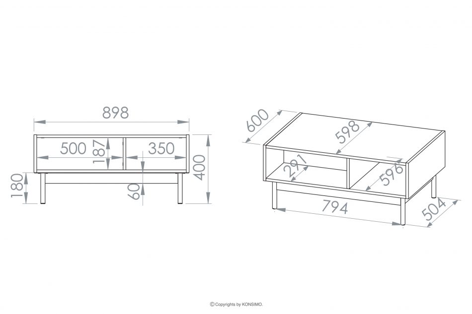 NALIA Elegantný ryhovaný konferenčný stolík krémový/dub krémová/dubová - obrázok 7