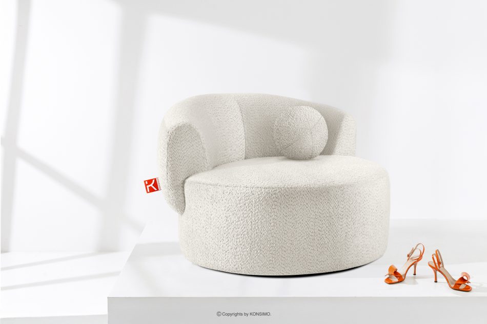 VIRA Šenilová látka otočné kreslo biela biela - obrázok 1