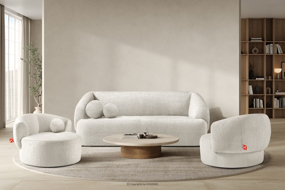 VIRA Šenilová látka otočné kreslo biela biela - obrázok 11