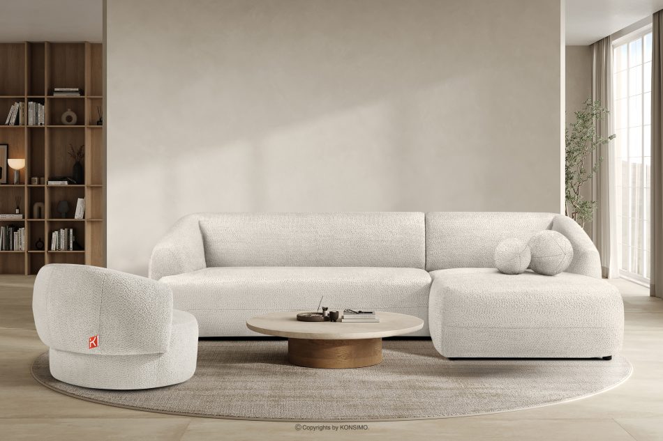 VIRA Obývacia rohová pohovka látka šenil pravý biela biela - obrázok 8