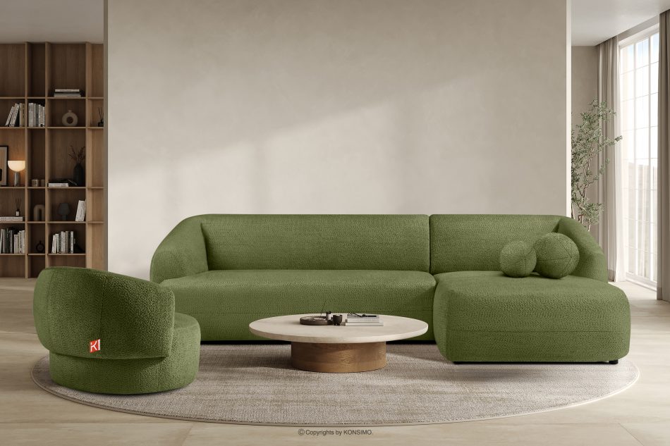 VIRA Rohová obývacia sedačka šenilová látka pravá olivová olivová - obrázok 8