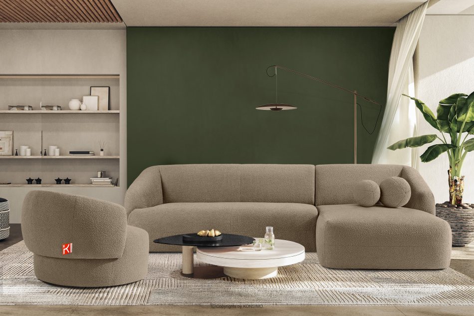 VIRA Japonská rozkladacia pohovka japandi látka boucle pravá béžová béžová - obrázok 8