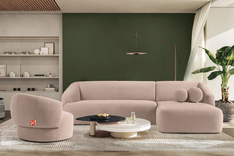 VIRA Japonská rozkladacia pohovka látka boucle pravá ružová ružová - obrázok 8