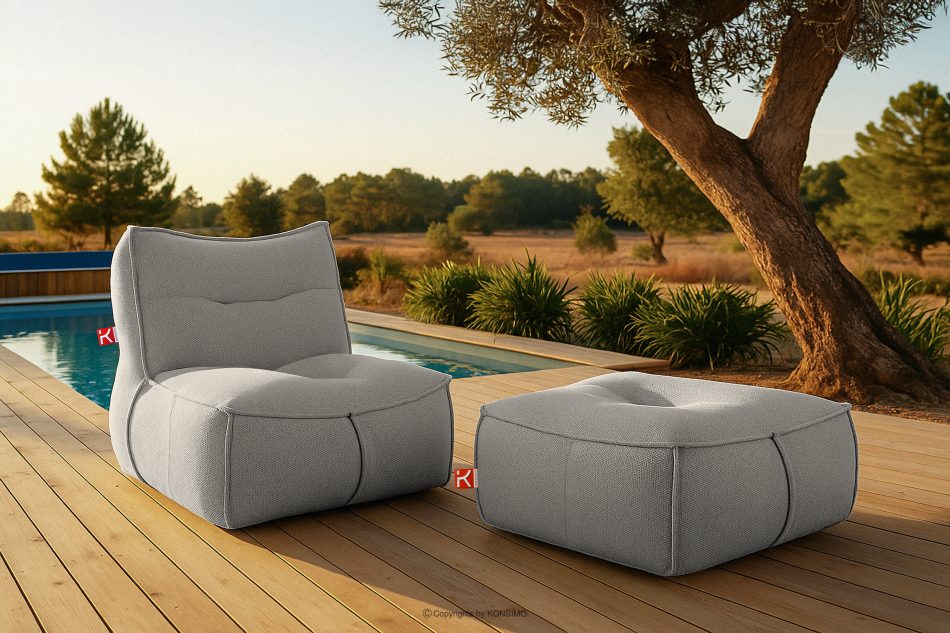 LOVIA Mäkká záhradná taburetka z tkanej vonkajšej látky tmavo sivá/biela tmavo sivá/biela - obrázok 12