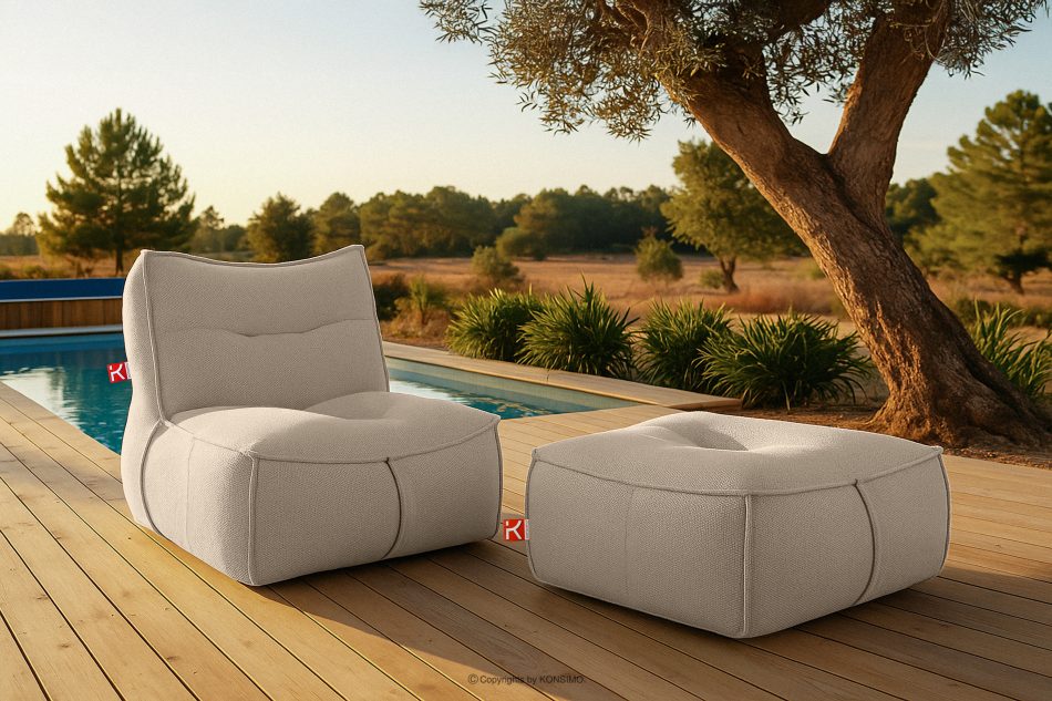 LOVIA Mäkká záhradná taburetka z tkanej vonkajšej látky tmavo béžová/biela tmavá béžová/biela - obrázok 12