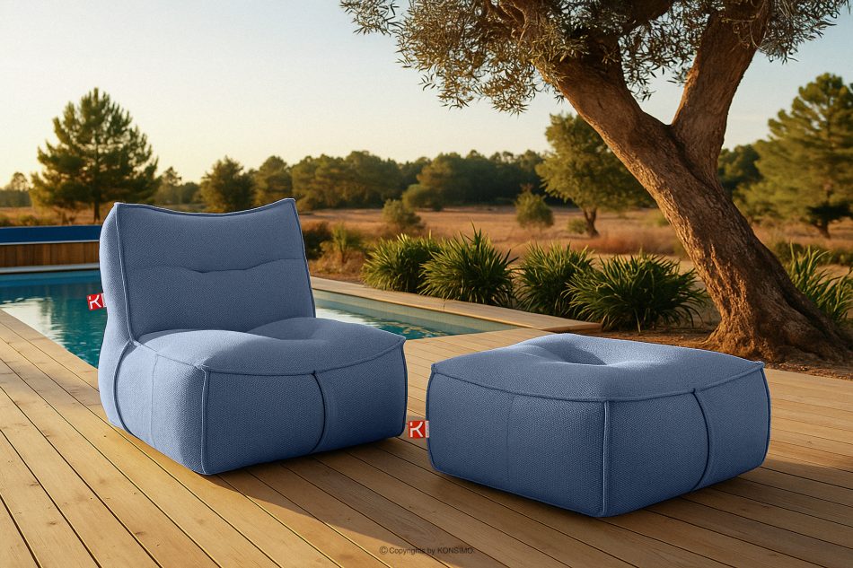 LOVIA Pohodlné záhradné kreslo z tkanej vonkajšej látky, tmavomodrá/biela tmavo modrá/biela - obrázok 18