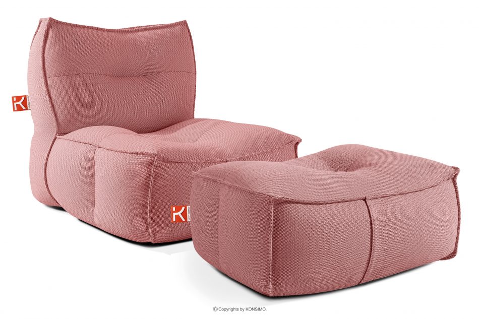 LOVIA Pohodlné záhradné kreslo a taburetka z tkanej vonkajšej látky červená/biela červená/biela - obrázok 0