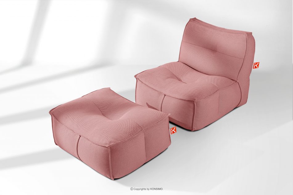 LOVIA Pohodlné záhradné kreslo a taburetka z tkanej vonkajšej látky červená/biela červená/biela - obrázok 1