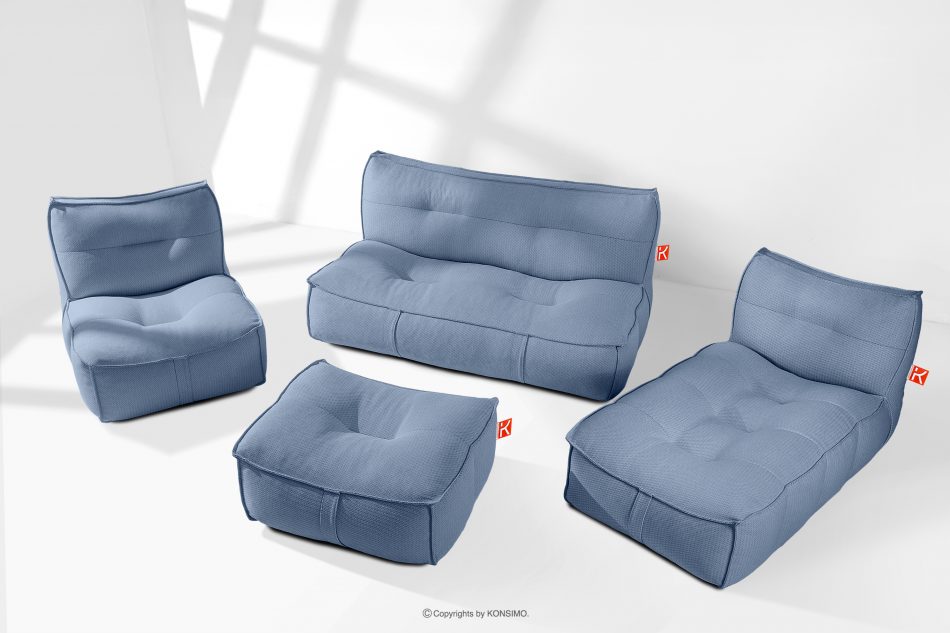 LOVIA Záhradný nábytok pohovka kreslo ležadlo taburetka tkanina pletená outdoorová tmavomodrá/biela tmavo modrá/biela - obrázok 1