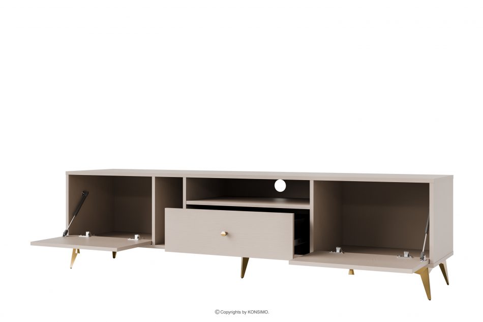 FLOREN Krémová skrinka pod televízor na zlatých nožičkách krémová/zlatá - obrázok 2