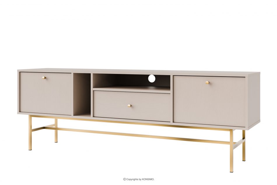 FLOREN Moderná skrinka pod televízor na vysokých nožičkách krémová/zlatá krémová/zlatá - obrázok 0