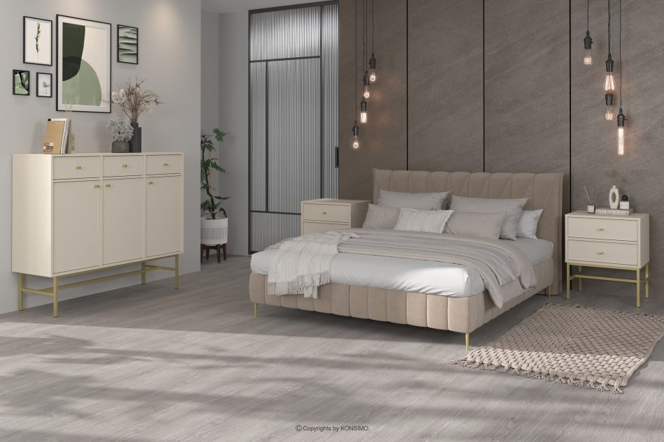 FLOREN Moderný nočný stolík na vysokých nožičkách krémový/zlatý krémová/zlatá - obrázok 1