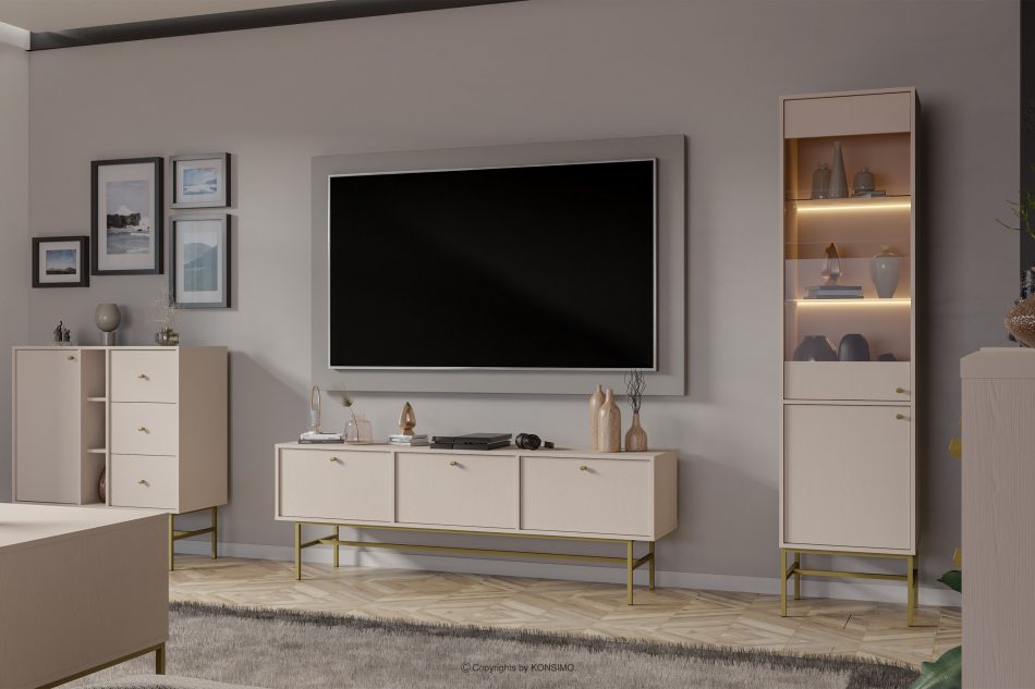 FLOREN Moderná vitrína na vysokých nohách krémová/zlatá krémová/zlatá - obrázok 1