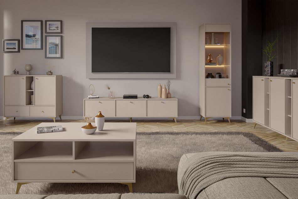 FLOREN Malá komoda na zlatých nohách krémová krémová/zlatá - obrázok 1