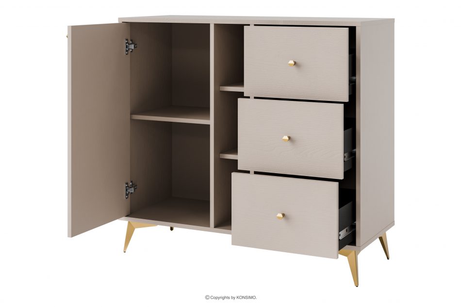 FLOREN Malá komoda so zásuvkami na zlatých nohách krémová krémová/zlatá - obrázok 2