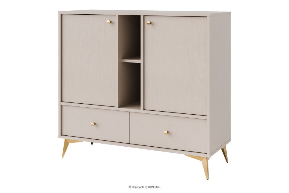 FLOREN Komoda 100 cm na zlatých nožičkách krémová krémová/zlatá - obrázok 0