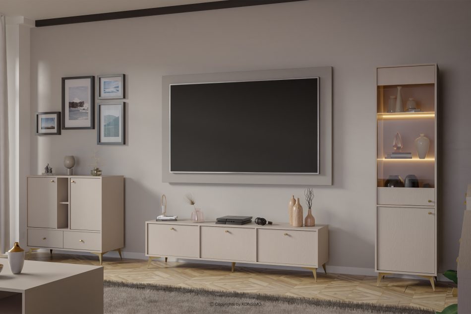 FLOREN Komoda 100 cm na zlatých nožičkách krémová krémová/zlatá - obrázok 1