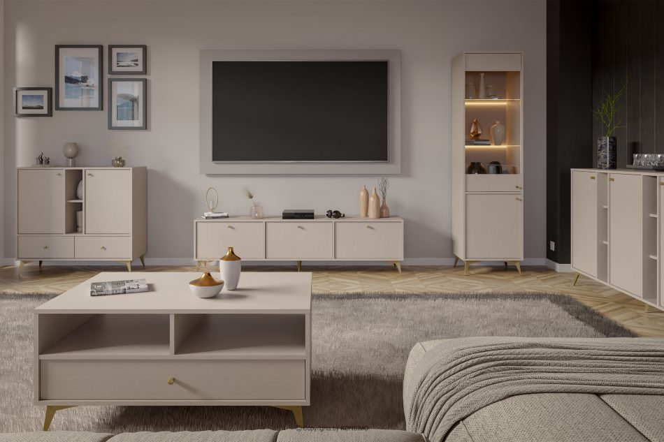 FLOREN Komoda 100 cm na zlatých nožičkách krémová krémová/zlatá - obrázok 5