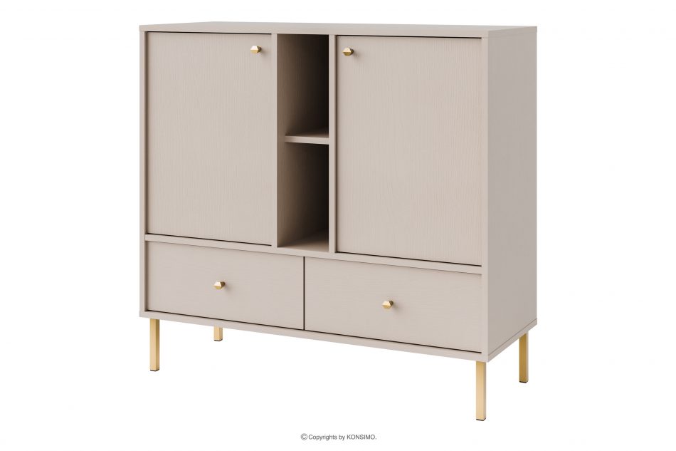 FLOREN Malá komoda 100 cm na zlatých nožičkách krémová krémová/zlatá - obrázok 0